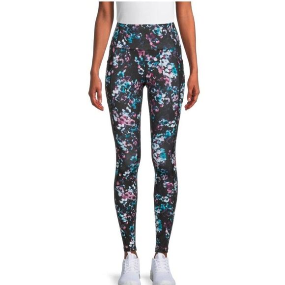 Avia Black Multicolor Floral Leggings Full Length blue purple Size S - Picture 1 of 12